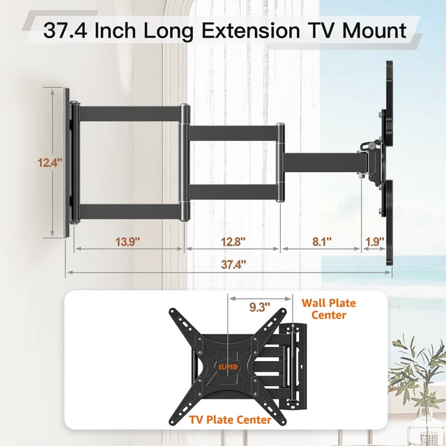 Alt view image 7 of 7 - Outdoor Long Arm TV Mount for 26-65" TVs, 37.4in Extension Max VESA 400x400, Weatherproof full motion TV mount bracket, swivel & tilt, holds up to 77 lbs for outdoor patio use