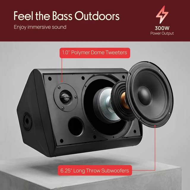 Alt view image 4 of 6 - 6.5-Inch Wall Mount Waterproof Bluetooth Speaker System Indoor/Outdoor Audio Pair with Built-in Digital Amplifier, Weather-Resistant Housing, High-Power Sound, Easy Installation (Black)