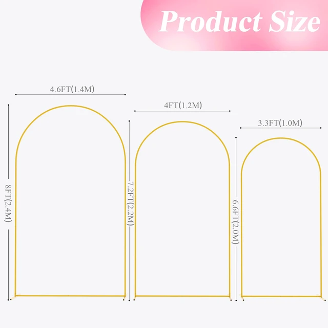 Alt view image 2 of 6 - Wedding Arch Backdrop Stand 8FT, 7.2FT, 6.6FT Set of 3 Gold Metal Arch Backdrop Stand for Wedding Ceremony Baby Shower Birthday Party Garden Floral Balloon Arch Decoration