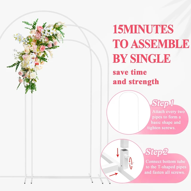 Alt view image 5 of 6 - Wedding Arch Backdrop Stand 8FT,7.2FT,6.6FT White Metal Arch Stand Metal Arch Backdrop Stand Set of 3 Balloon Arch Frame for Wedding Ceremony Birthday Party Bridal Baby Shower Decor