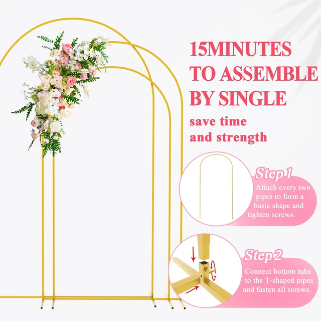 Alt view image 4 of 6 - Wedding Arch Backdrop Stand 8FT, 7.2FT, 6.6FT Set of 3 Gold Metal Arch Backdrop Stand for Wedding Ceremony Baby Shower Birthday Party Garden Floral Balloon Arch Decoration