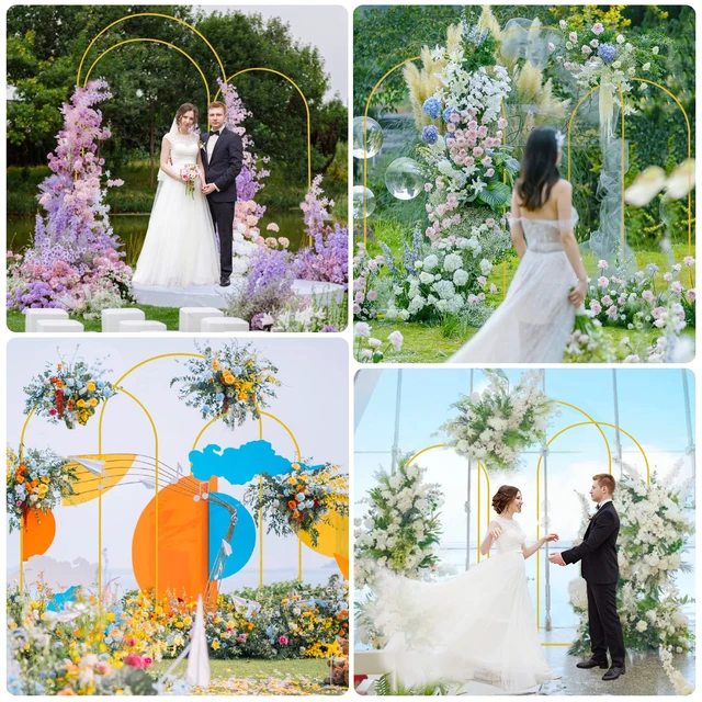 Alt view image 6 of 6 - Wedding Arch Backdrop Stand 8FT, 7.2FT, 6.6FT Set of 3 Gold Metal Arch Backdrop Stand for Wedding Ceremony Baby Shower Birthday Party Garden Floral Balloon Arch Decoration
