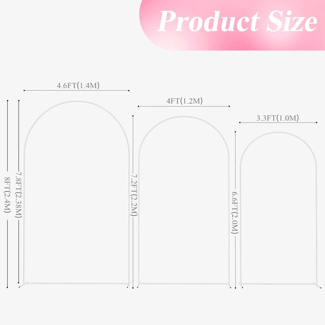 Alt view image 2 of 6 - Wedding Arch Backdrop Stand 8FT,7.2FT,6.6FT White Metal Arch Stand Metal Arch Backdrop Stand Set of 3 Balloon Arch Frame for Wedding Ceremony Birthday Party Bridal Baby Shower Decor