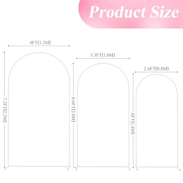 Alt view image 2 of 6 - Wedding Arch Backdrop Stand 7.2FT,6.6FT,6FT White Metal Arch Stand Metal Arch Backdrop Stand Set of 3 Balloon Arch Frame for Wedding Ceremony Birthday Party Bridal Baby Shower Decor