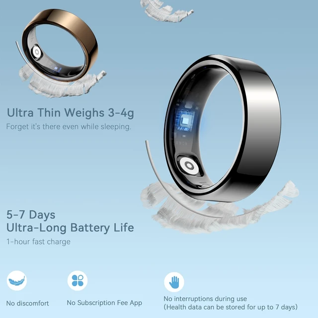 Alt view image 3 of 7 - 2026 Smart Ring For Women & Men, Sleep Health Fitness Tracker, Black 9 No App Fee, Track Sleep, Heart Rate, Blood Oxygen and Stress, 5-7 Day Battery Life, Lightweight, iOS & Android Compatible