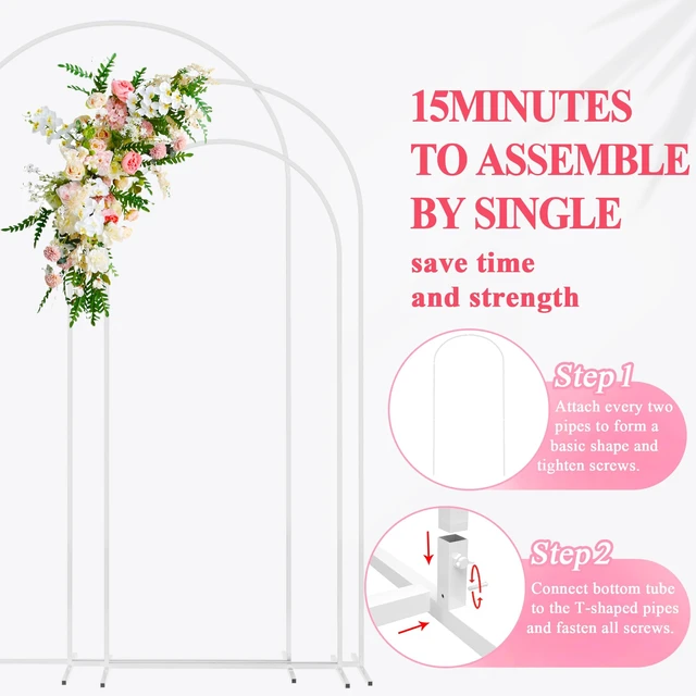 Alt view image 5 of 6 - Wedding Arch Backdrop Stand 7.2FT,6.6FT,6FT White Metal Arch Stand Metal Arch Backdrop Stand Set of 3 Balloon Arch Frame for Wedding Ceremony Birthday Party Bridal Baby Shower Decor