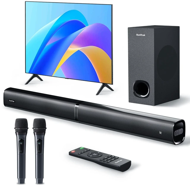 Main image of Soundbar with Subwoofer for TV, Home Theater Bluetooth 5.3 Speaker System with 2 Wireless Karaoke Mics, Surround Sound Audio with HDMI ARC, Optical, AUX, USB for Movie, Music, Family Party(Peak 240W)