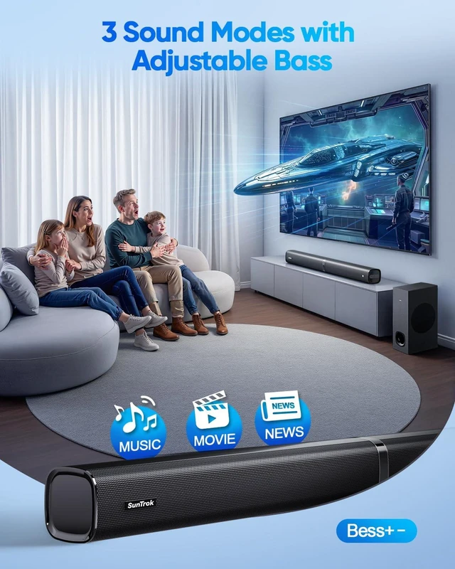 Alt view image 6 of 7 - Soundbar with Subwoofer for TV, Home Theater Bluetooth 5.3 Speaker System with 2 Wireless Karaoke Mics, Surround Sound Audio with HDMI ARC, Optical, AUX, USB for Movie, Music, Family Party(Peak 240W)