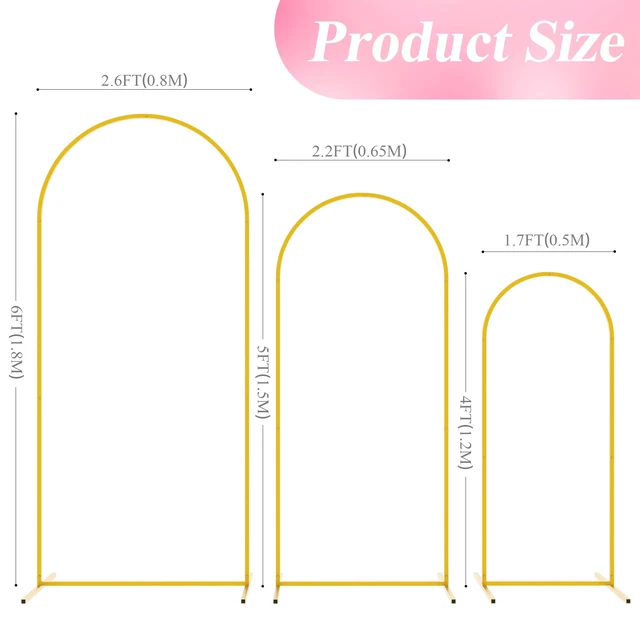 Alt view image 2 of 6 - Wedding Arch Backdrop Stand 6FT,5FT,4FT Gold Metal Arch Stand Set Metal Arch Backdrop Stand Set of 3 Balloon Arch Frame for Wedding Ceremony Birthday Party Bridal Baby Shower Decor