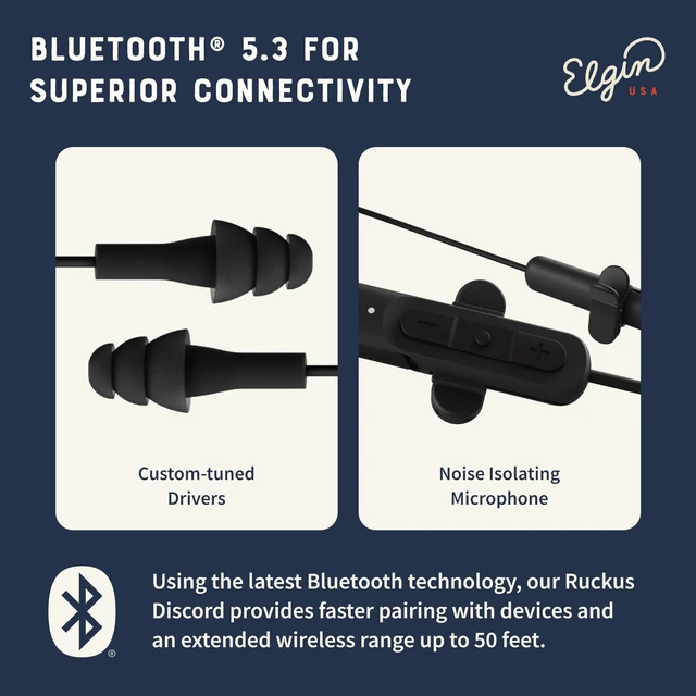 Alt view image 6 of 7 - Ruckus Wireless Bluetooth Earplug Headphones, Ear Plug Earbuds 25 dB, Noise Cancelling Mic, 12 Hour Battery, IP65 Sweatproof, OSHA Compliant Hearing Protection, Work Safety