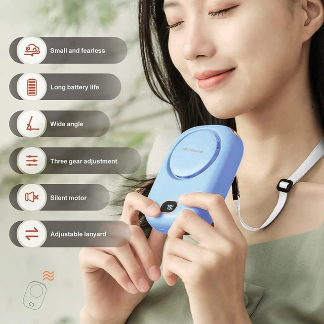 Alt view image 2 of 6 - Portable Neck Fan, Mini Small Personal Handheld Fan USB Rechargeable 3 Speed for Girls Boys Woman Eyelash Travel Home Office Outdoor (light blue)