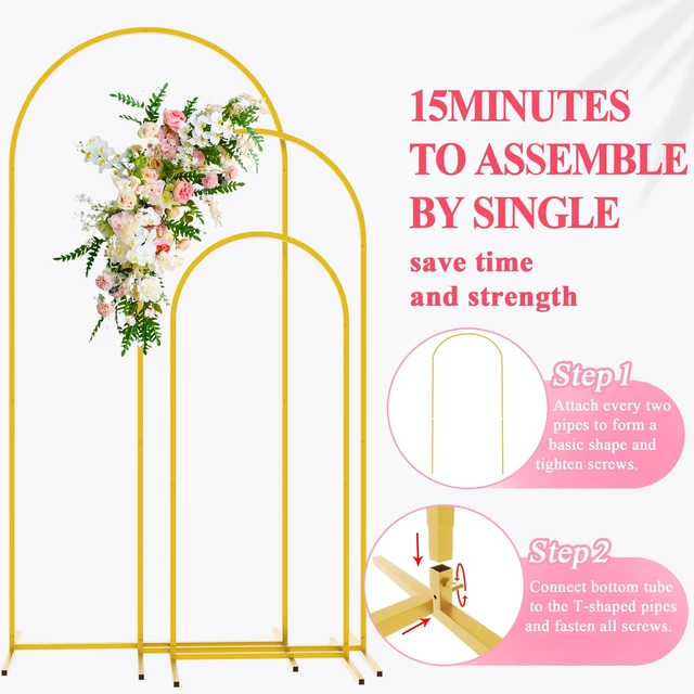 Alt view image 4 of 6 - Wedding Arch Backdrop Stand 6FT,5FT,4FT Gold Metal Arch Stand Set Metal Arch Backdrop Stand Set of 3 Balloon Arch Frame for Wedding Ceremony Birthday Party Bridal Baby Shower Decor