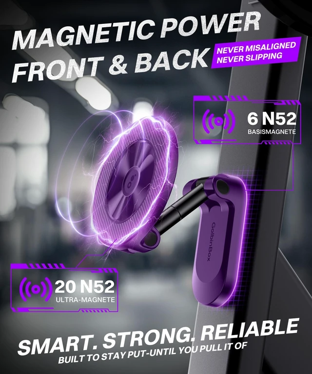 Alt view image 2 of 7 - Magnetic Phone Holder for Gym,Adjustable Tripod Mount Ring Purple Gym Magnetic Phone Holder, Portable Phone Mount to Metal Surface,Gym Accessories for Workout Recording for iPhone and Android
