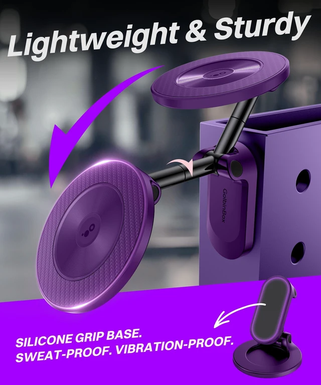 Alt view image 6 of 7 - Magnetic Phone Holder for Gym,Adjustable Tripod Mount Ring Purple Gym Magnetic Phone Holder, Portable Phone Mount to Metal Surface,Gym Accessories for Workout Recording for iPhone and Android