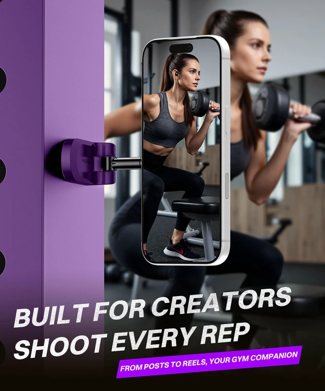 Alt view image 7 of 7 - Magnetic Phone Holder for Gym,Adjustable Tripod Mount Ring Purple Gym Magnetic Phone Holder, Portable Phone Mount to Metal Surface,Gym Accessories for Workout Recording for iPhone and Android