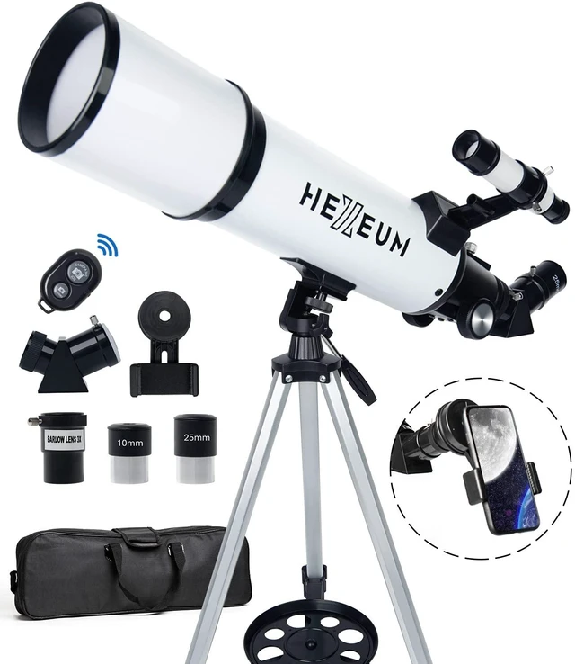 Main image of Telescope for Adults, 80mm/600mm AZ Refractor for Beginners High-power 80mm AZ refractor for adults and beginners, with Barlow lens, phone adapter, wireless remote and carry bag