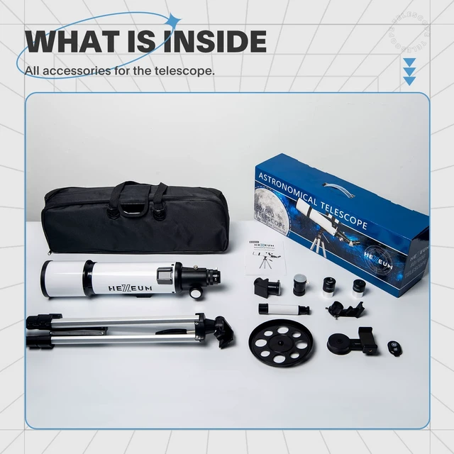 Alt view image 7 of 7 - Telescope for Adults, 80mm/600mm AZ Refractor for Beginners High-power 80mm AZ refractor for adults and beginners, with Barlow lens, phone adapter, wireless remote and carry bag