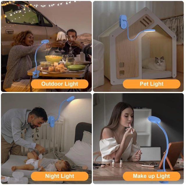 Alt view image 7 of 7 - Cordless Clip on Reading Light, Rechargeable LED Book Lamp for Kids, Flexible and Dimmable Clamp Light with 3 Color Modes & 10 Brightness for Students Dorm Room Desk Bunk Bed Headboard (Blue/3.5'')