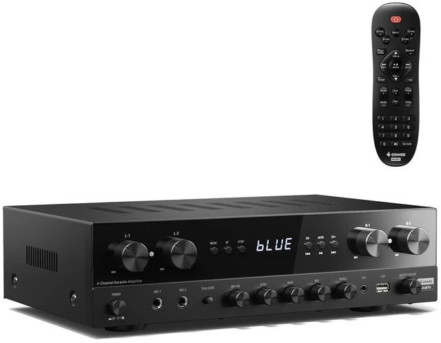 Main image of Stereo Receivers Home Audio Amplifier, Premium 1000W Peak Power 4 Channel Amplifier with Bluetooth 5.3, USB, FM, 2 Mic-in, Echo, RCA, Optical/Coaxial Input for Home, Karaoke, Theater Speakers