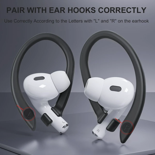 Alt view image 4 of 6 - 2 Pairs Ear Hooks for AirPods 5 Pro 2 1 AirPod 4-1, Black Upgraded Anti Slip Sports Clip Hooks, Full Button Access, Friendly to Glasses Wearers, Comfortable, Easy Install & Take off