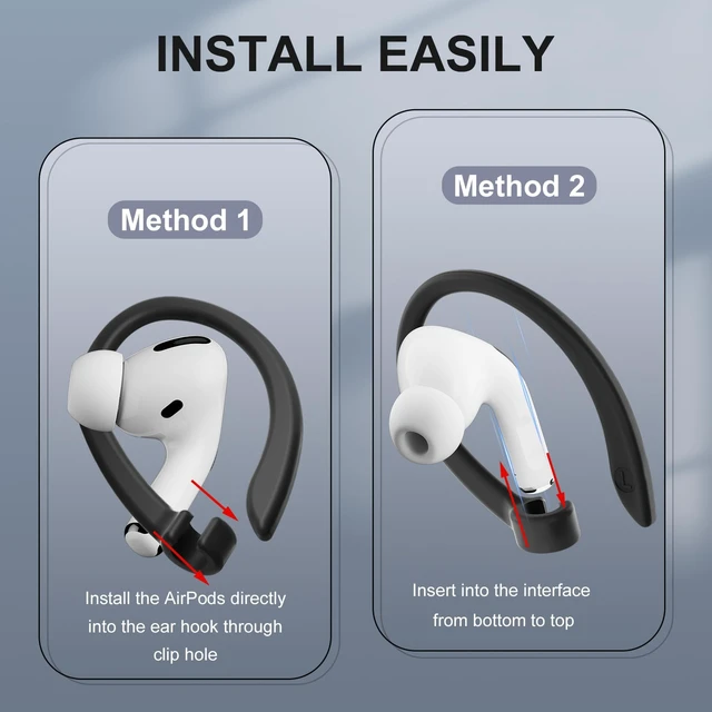 Alt view image 5 of 6 - 2 Pairs Ear Hooks for AirPods 5 Pro 2 1 AirPod 4-1, Black Upgraded Anti Slip Sports Clip Hooks, Full Button Access, Friendly to Glasses Wearers, Comfortable, Easy Install & Take off