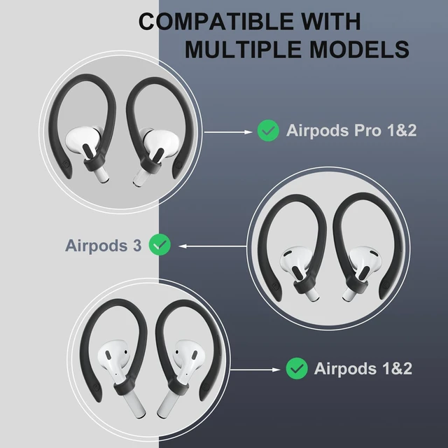 Alt view image 6 of 6 - 2 Pairs Ear Hooks for AirPods 5 Pro 2 1 AirPod 4-1, Black Upgraded Anti Slip Sports Clip Hooks, Full Button Access, Friendly to Glasses Wearers, Comfortable, Easy Install & Take off