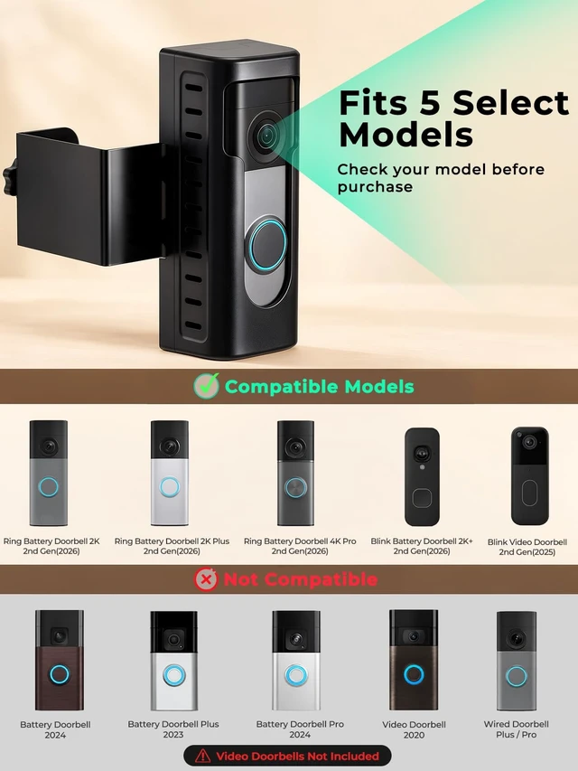 Alt view image 3 of 7 - Anti-Theft Doorbell Mount Compatible with Ring/Blink(2026 Release) No-dirll Doorbell Kits for 2026 Ring/Blink Battery Doorbell, Full-Coverage Doorbell Camera Mount for Apartments, Rentals