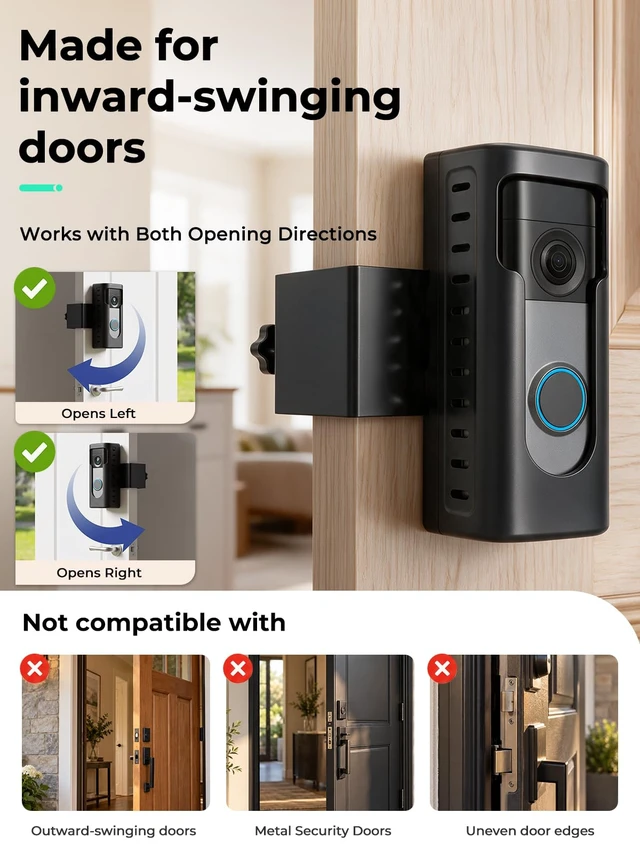 Alt view image 6 of 7 - Anti-Theft Doorbell Mount Compatible with Ring/Blink(2026 Release) No-dirll Doorbell Kits for 2026 Ring/Blink Battery Doorbell, Full-Coverage Doorbell Camera Mount for Apartments, Rentals