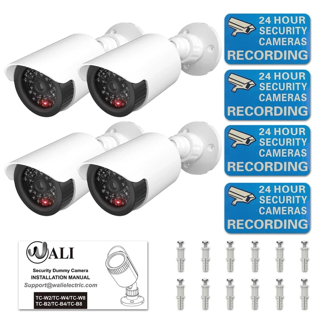 Alt view image 7 of 7 - Fake Security Camera with Flashing Red Light, 4 Pack, WhiteTC-W4 Dummy Cameras for Outside Indoor, Home Simulated Surveillance Cam, Realistic Look, Weatherproof, Warning Sticker Included