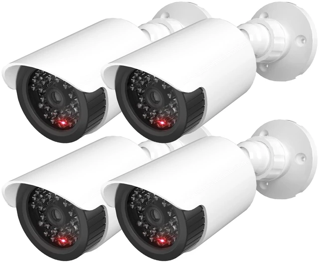 Main image of Fake Security Camera with Flashing Red Light, 4 Pack, WhiteTC-W4 Dummy Cameras for Outside Indoor, Home Simulated Surveillance Cam, Realistic Look, Weatherproof, Warning Sticker Included
