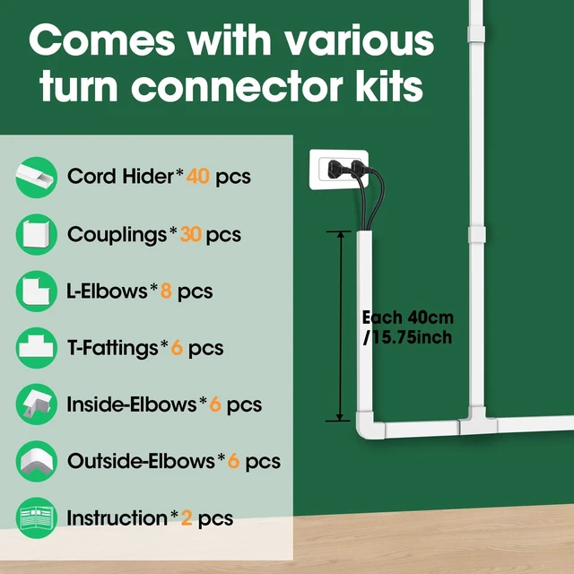 Alt view image 4 of 7 - Cord Hider Kit, 630in Cord Covers for Wires on Wall, Paintable Wire Covers for Cords on Wall, Self-Adhesive Cable Hider Cord Organizer, Wire Hiders, 40X L15.75in X W0.96in x H0.57in