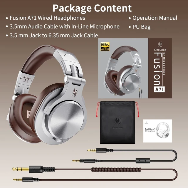 Alt view image 7 of 7 - A71 Hi-Res Wired Over-Ear Studio Headphones for DJ, Mixing - Silver | headphone for studio recording, monitoring and mixing, with foldable design, 3.5mm/6.35mm jacks connect to PC, computer, DJ