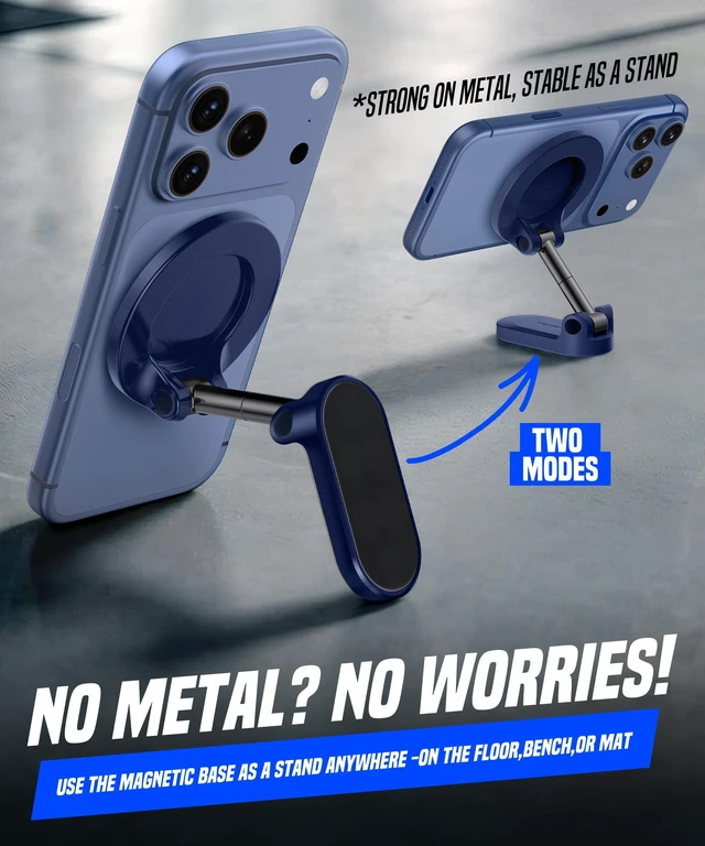 Alt view image 5 of 7 - Magnetic Phone Holder for Gym,Adjustable Tripod Mount Ring Blue Gym Magnetic Phone Holder, Portable Phone Mount to Metal Surface,Gym Accessories for Workout Recording for iPhone and Android