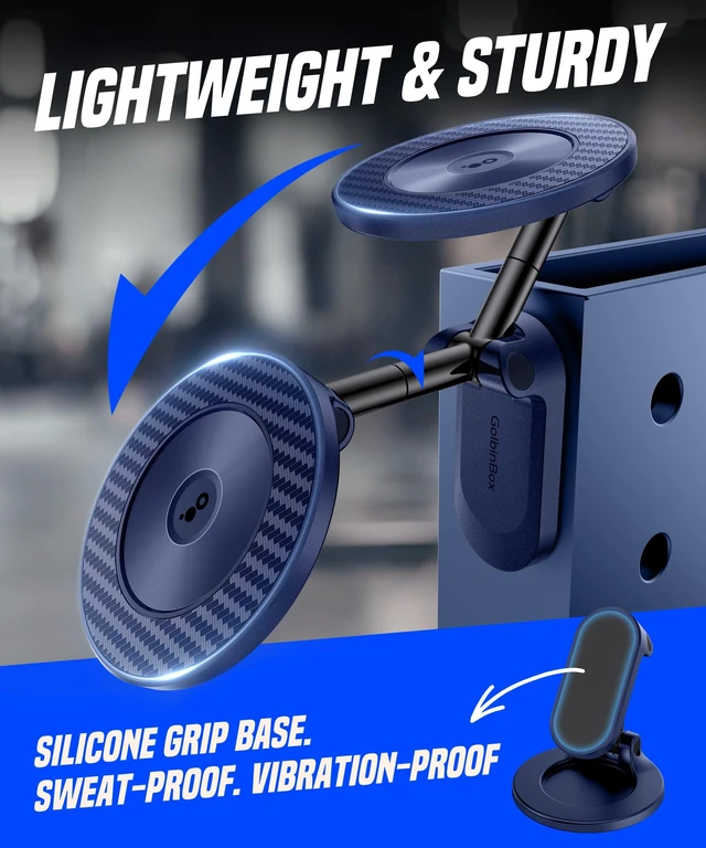 Alt view image 6 of 7 - Magnetic Phone Holder for Gym,Adjustable Tripod Mount Ring Blue Gym Magnetic Phone Holder, Portable Phone Mount to Metal Surface,Gym Accessories for Workout Recording for iPhone and Android