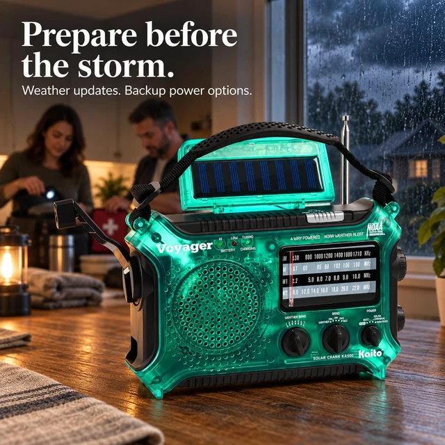 Alt view image 4 of 7 - KA500GRN 5-Way Powered Emergency AM/FM/SW Weather Alert Radio, Green