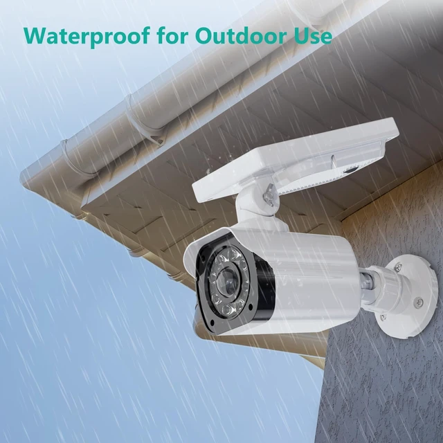 Alt view image 7 of 7 - Solar Powered Fake Camera with Motion Sensor Floodlight, 1 Pack, White Dummy Cameras for Outside, Wireless Simulated Cam, Realistic Look, Larger Solar Panel, Weatherproof, Warning Sticker Included