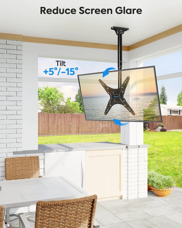 Alt view image 4 of 7 - Outdoor Ceiling TV Mount for 26"- 65" TVs, Waterproof & Rustproof Outside Ceiling Mount with Stainless Steel Hardware, Heavy Duty 99lbs Full Motion Bracket for Patio/Gazebo, Max VESA 400x400mm