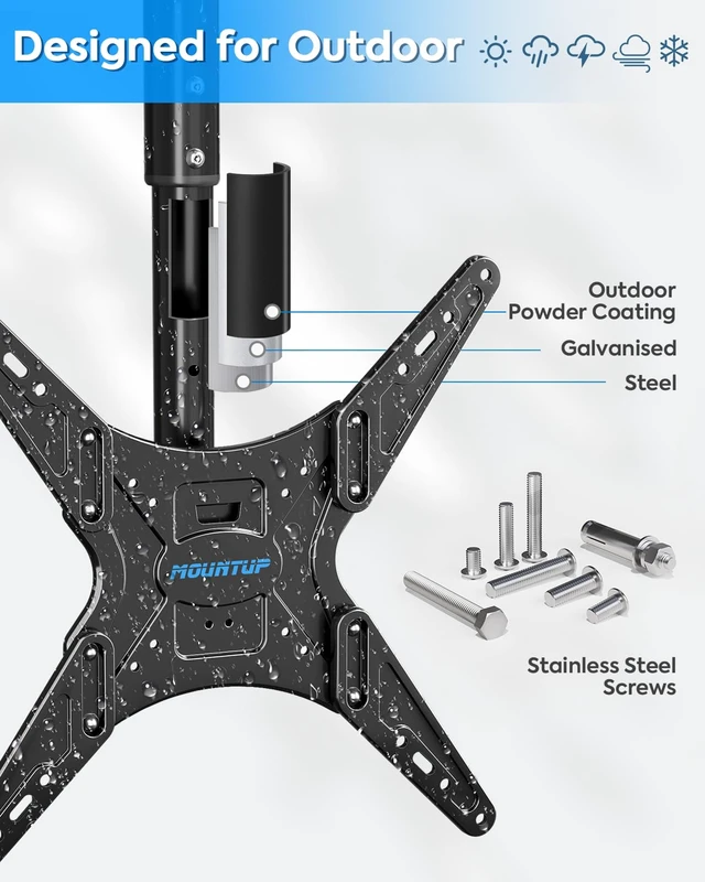 Alt view image 5 of 7 - Outdoor Ceiling TV Mount for 26"- 65" TVs, Waterproof & Rustproof Outside Ceiling Mount with Stainless Steel Hardware, Heavy Duty 99lbs Full Motion Bracket for Patio/Gazebo, Max VESA 400x400mm