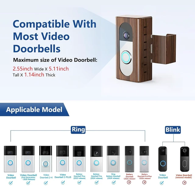 Alt view image 2 of 7 - Anti-Theft Video Doorbell Mount Compatible with Most Wireless Video Doorbell, Adjustable Mounting Bracket Accessories for Houses, Apartments, Businesses