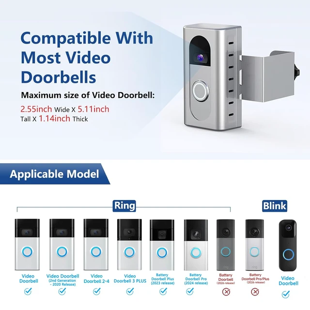 Alt view image 2 of 7 - Anti-Theft Video Doorbell Mount Compatible with Ring/Blink Wireless Video Doorbell, Adjustable Mounting Bracket Accessories for Houses, Apartments, Businesses, Not for Security Door