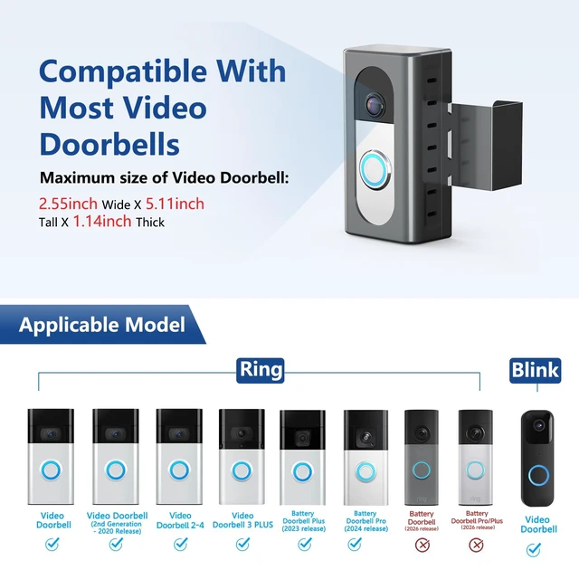 Alt view image 2 of 7 - Anti-Theft Video Doorbell Mount Compatible with Most Wireless Video Doorbell, Adjustable Mounting Bracket Accessories for Houses, Apartments, Businesses