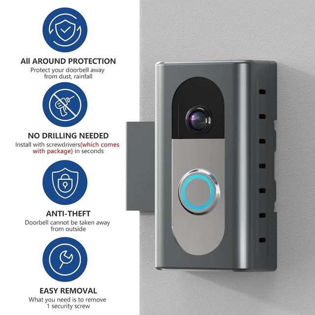 Alt view image 4 of 7 - Anti-Theft Video Doorbell Mount Compatible with Most Wireless Video Doorbell, Adjustable Mounting Bracket Accessories for Houses, Apartments, Businesses