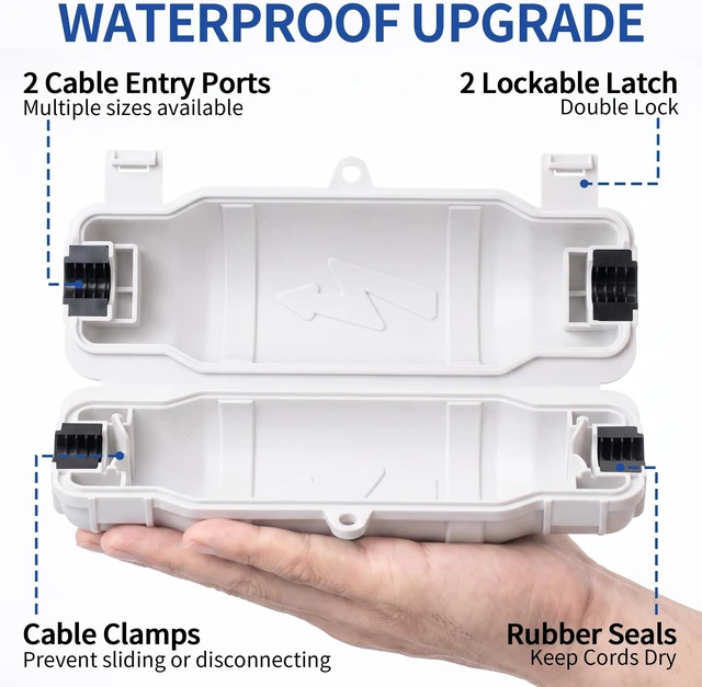Alt view image 4 of 7 - 6 Pack Outdoor Extension Cord Safety Cover, Waterproof, White Weatherproof Electrical Box for Plug and Socket, IP54 Water Resistant Seal, Protects Outdoor Connections and Holiday Lights