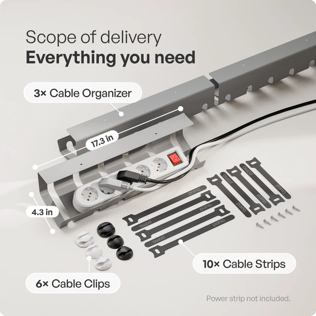 Alt view image 3 of 7 - Cable Management Under Desk, Set of 3 - Grey/Silver Easy under-table mounting keeps cables organized, includes 10 cable ties for a clean and tidy office or home workspace