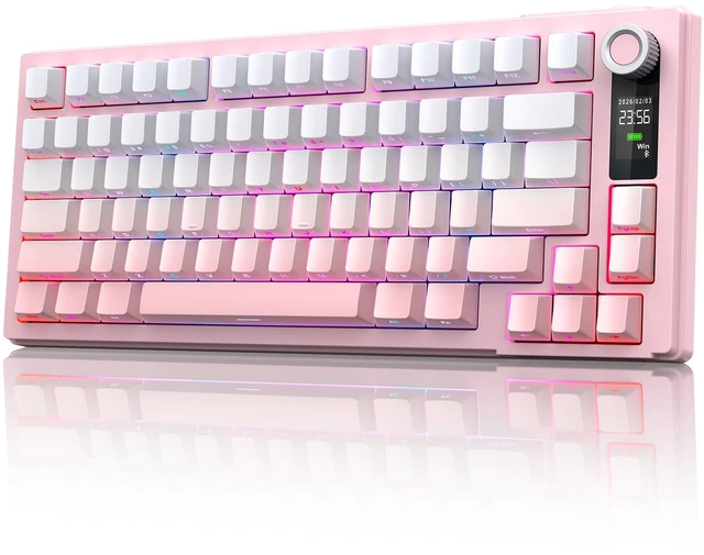 Main image of Wireless Mechanical Keyboard, Three Mode BT/2.4G/USB-C, RGB Switching, 75% Key Layout, Volume Adjustment knob, Hot Swappable Shaft Seat, Compatible with Windows, Mac (Pink Gradient)