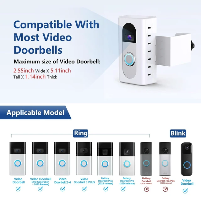 Alt view image 2 of 7 - Anti-Theft Video Doorbell Mount Compatible with Ring/Blink Video Doorbell (Not for Blink 2025 ver.), Adjustable Mounting Bracket Accessories for Houses, Apartments, Not for Security Door