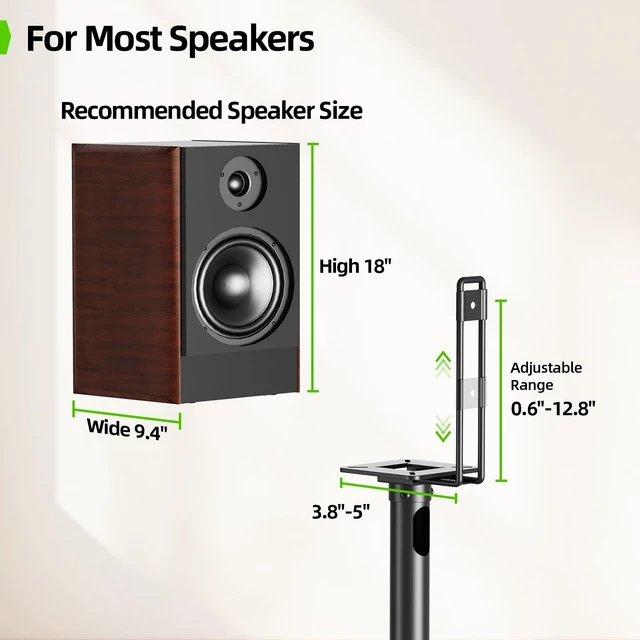 Alt view image 6 of 7 - Bookshelf Speaker Stands Pair, Height Adjustable Extends 32-42 inch for Rear Surround Sound Speakers, Floor Satellite Speaker Stands for Vizio Bose Sony JBL Klipsch Polk, Max Load 11 lbs