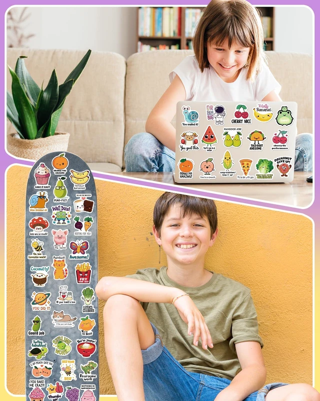 Alt view image 3 of 6 - 600 Pcs Cute Stickers for Kids, Kids Water Bottle Stickers, Party Favors Waterproof Vinyl Sticker Pack, Goodie Bags Stuffers for Kids, Classroom Prizes for Elementary Students, Repeat Six