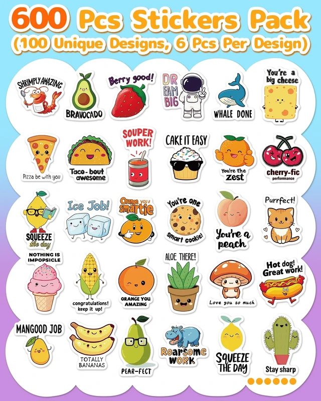 Alt view image 5 of 6 - 600 Pcs Cute Stickers for Kids, Kids Water Bottle Stickers, Party Favors Waterproof Vinyl Sticker Pack, Goodie Bags Stuffers for Kids, Classroom Prizes for Elementary Students, Repeat Six