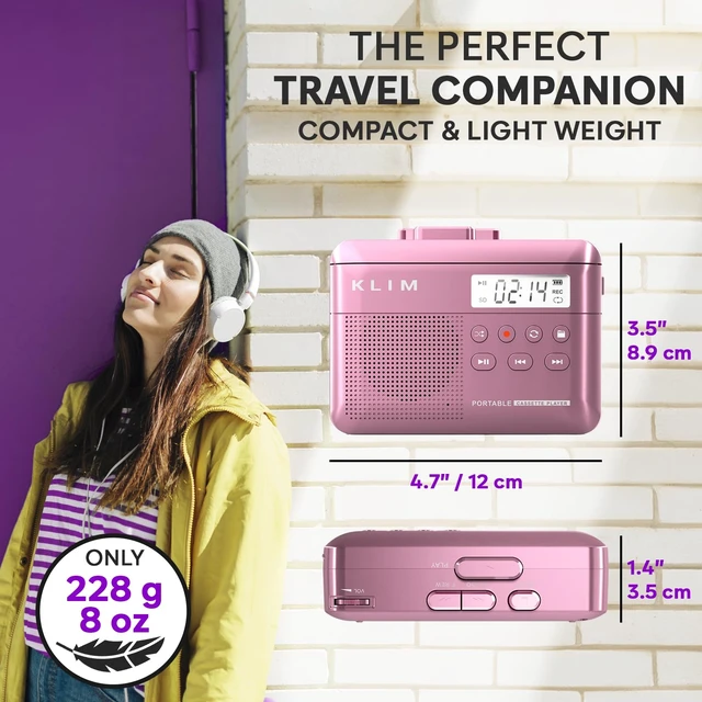Alt view image 7 of 7 - K7 Cassette Player, Converts Tapes to MP3, Built-in Microphone, 16GB Card Doubles as an Audio Recorder with Onboard Speaker, Rechargeable Battery and Included Earphones - Pink